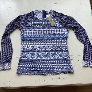 NWT Tommy Bahama Paisley Terrace Long-Sleeve Rashguard w/ Back Zip Size M
